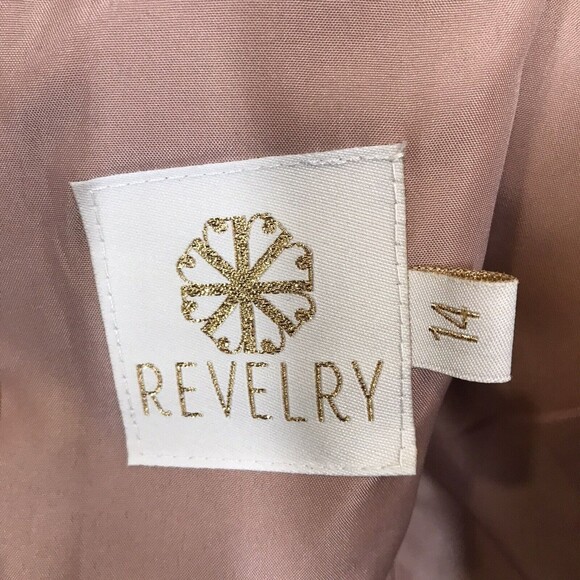 REVELRY Chiffon Pleated Sleeveless V-neck Cross Strappy Back Gown Dress Size 14 - Picture 9 of 12